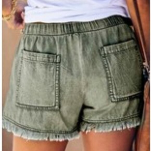 Military Green Distressed Shorts - Picture 2 of 3